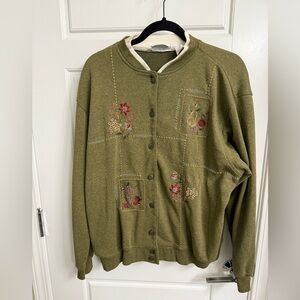 Alfred Dunner Fall Leaves Thanksgiving Embroidered Beaded Button Down Sweater
